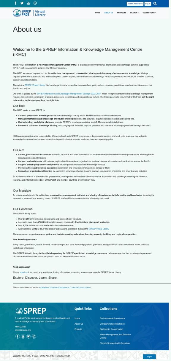 SPREP Virtual Library: Screenshot 2
