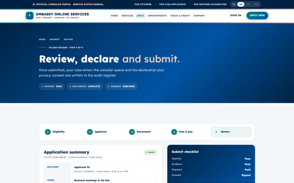 Embassy Portal: Apply review declare