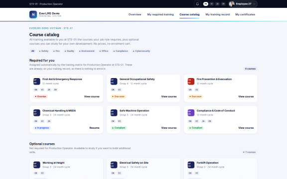 EverLMS: Course catalog