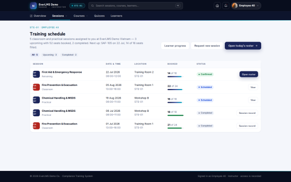 EverLMS: Training schedule