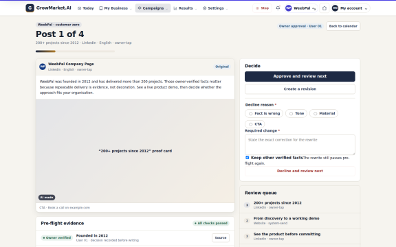 GrowMarket.AI: Approval queue
