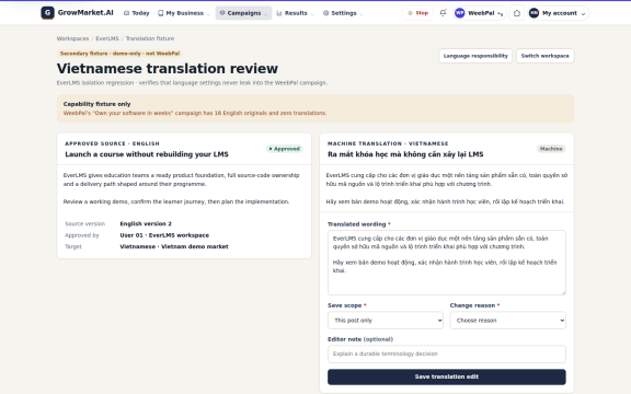GrowMarket.AI: Translation review