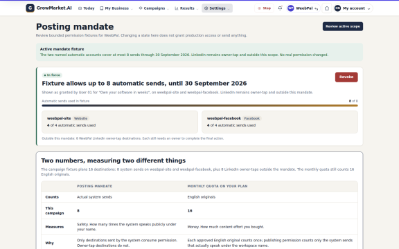 GrowMarket.AI: Posting mandate