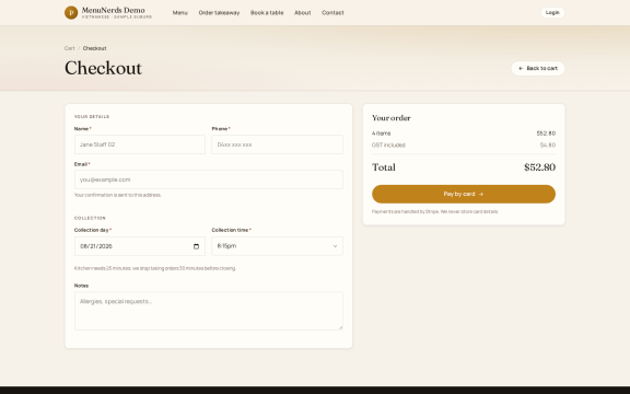 Menu Nerds: Takeaway checkout