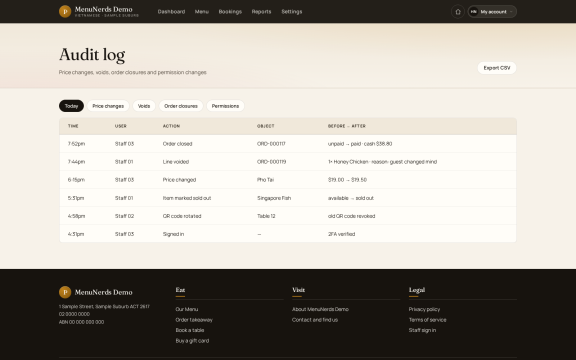 Menu Nerds: Audit log