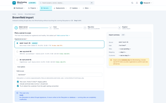 MineHosting: Brownfield import