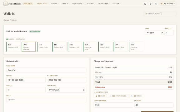 Mine Rooms: Walk in check in