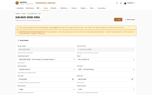 OpenField: Quote builder