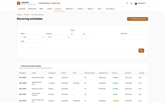 OpenField: Recurring schedules