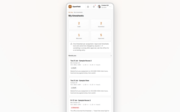 OpenField: My timesheets