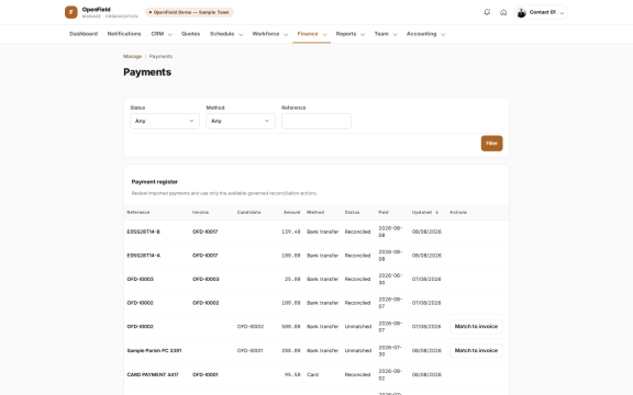 OpenField: Payment reconciliation