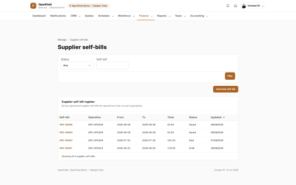 OpenField: Supplier self bills