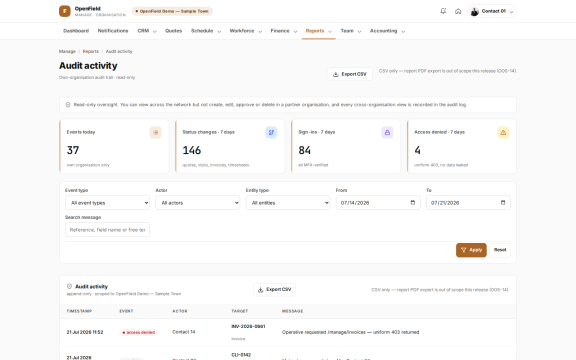 OpenField: Audit trail